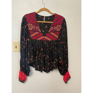 Free People Lady Lou Embroidered Peasant Blouse
